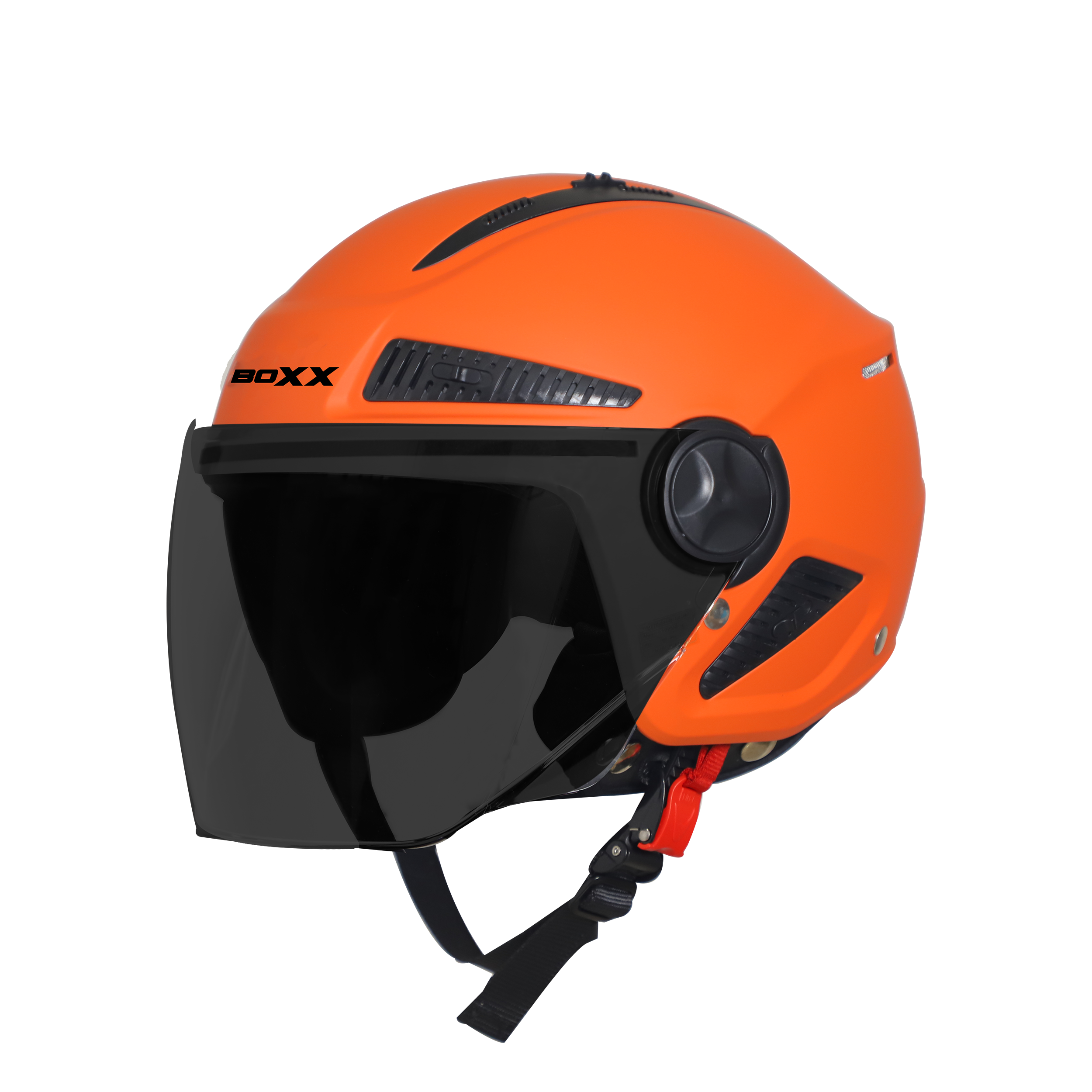 Steelbird SBH-24 Boxx ISI Certified Open Face Helmet For Men And Women (Matt Coral Orange With Smoke Visor)